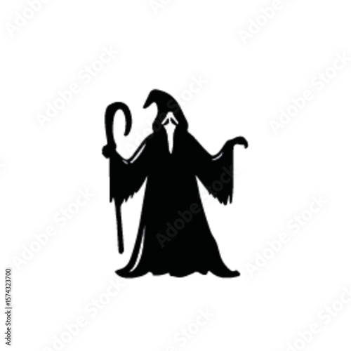 Set of halloween silhouettes black icon and character. Vector illustration. Isolated on white background