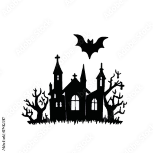 Set of halloween silhouettes black icon and character. Vector illustration. Isolated on white background