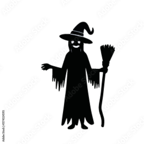Set of halloween silhouettes black icon and character. Vector illustration. Isolated on white background