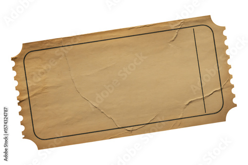 Vintage blank ticket isolated on transparent background
