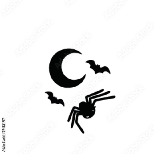 Set of halloween silhouettes black icon and character. Vector illustration. Isolated on white background