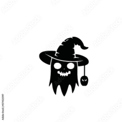 Set of halloween silhouettes black icon and character. Vector illustration. Isolated on white background