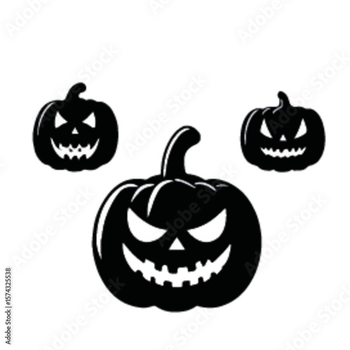 Set of halloween silhouettes black icon and character. Vector illustration. Isolated on white background