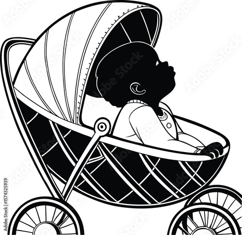 baby carriage vector, Charming vector logo design featuring a peaceful newborn baby resting comfortably in a classic bassinet perfect for baby care brands and nurseries