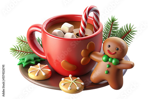 Christmas Hot Cocoa with Gingerbread and Candy – Holiday Treat Illustration
