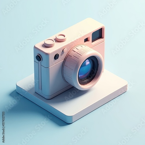 Stylish Minimalist Camera Design on Wooden Platform with Modern Aesthetic