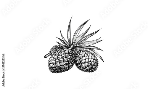 Vintage pindo palm fruit engraving, tropical berry sketch, hand-drawn illustration, old engraving style, retro decor, black sketch, botanical art print, natural history drawing
