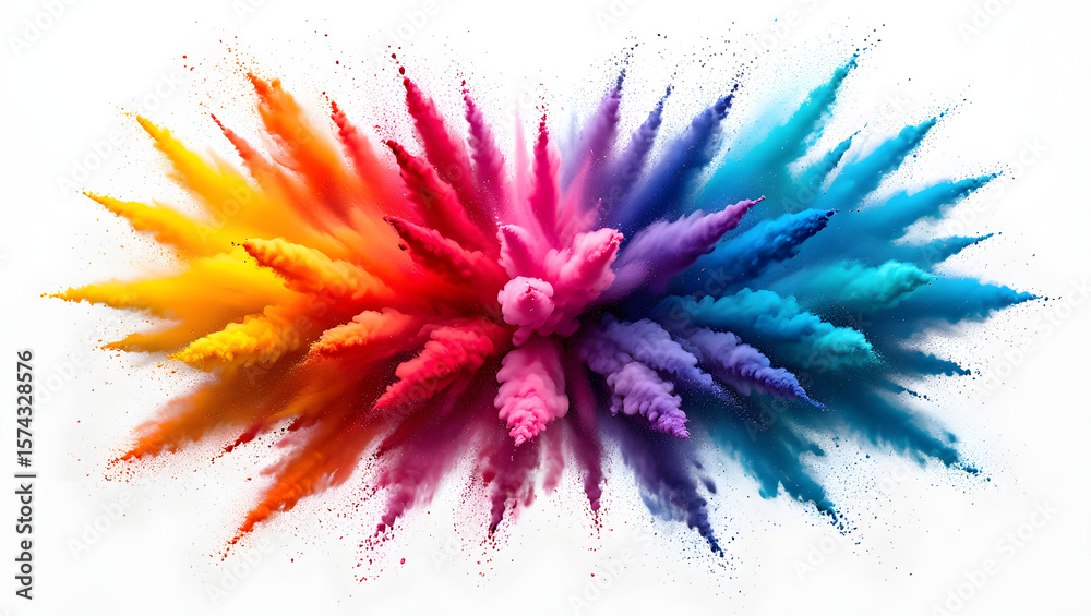 Obraz premium Rainbow of Colors: a vibrant explosion of colorful powder creates a mesmerizing display of rainbow hues, radiating energy and joy.