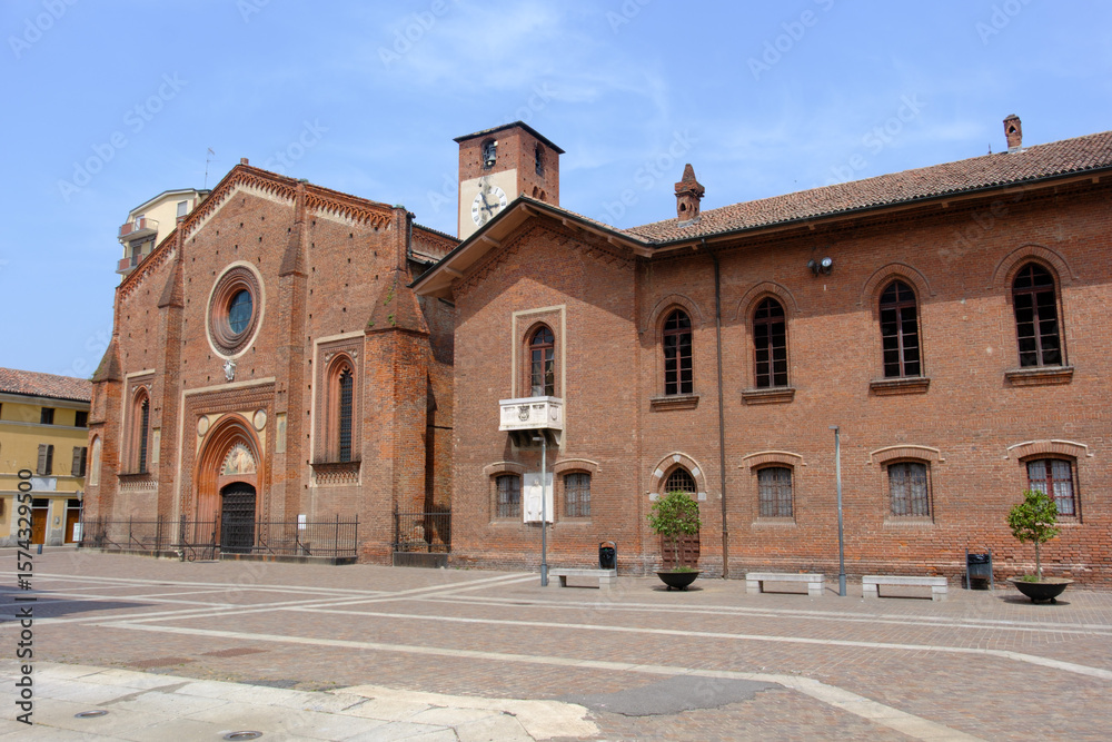 Fototapeta premium Piazza Monsignor Dughera, the main square of Mortara, Pavia, Italy