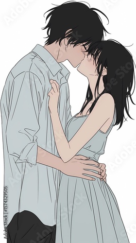 K-Pop Romance Korean Manga Illustration of a Young Couple Hanging Out	
