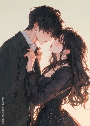 K-Pop Romance Korean Manga Illustration of a Young Couple Hanging Out	