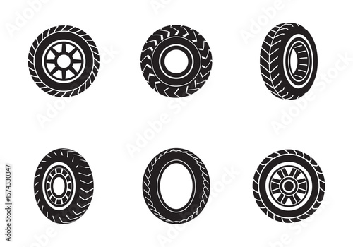 set of tire tread icon silhouette vector illustration