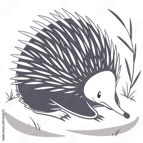 A cute cartoon hedgehog and its companion in nature with other wild animals like a bird or duck are shown in this vector illustration