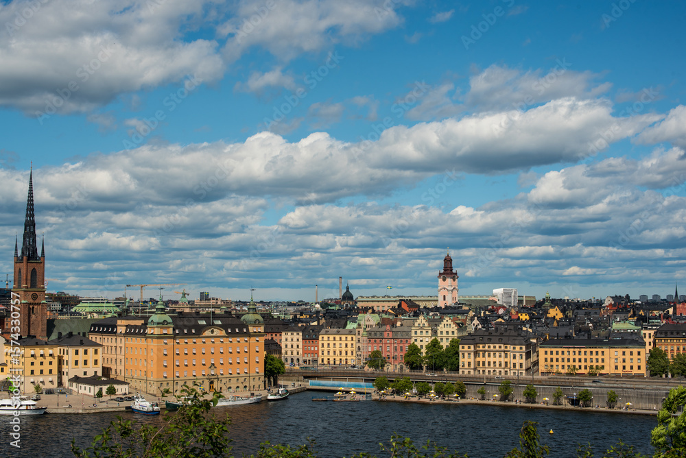 Obraz premium Panoramic view over Stockholm city and river