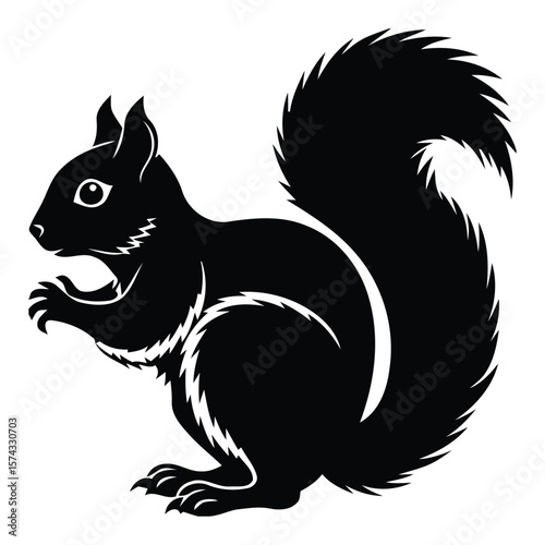 Silhouette Squirrel  Monochrome Forest Icon Depicting a Bushy-Tailed Rodent in Minimalist Line Art for Nature and Wildlife Themes