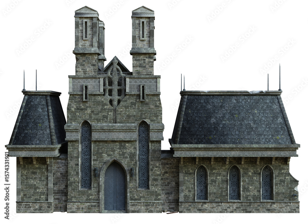 Fototapeta premium 3D rendered medieval building with towers - 3D illustration