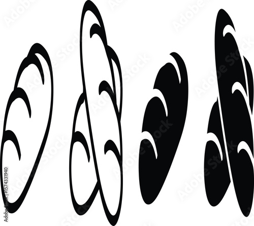 Monochrome Loaves  Minimalist Bread Icon Set Featuring Stylized Outline and Solid Forms for Bakery Branding and Culinary Themes