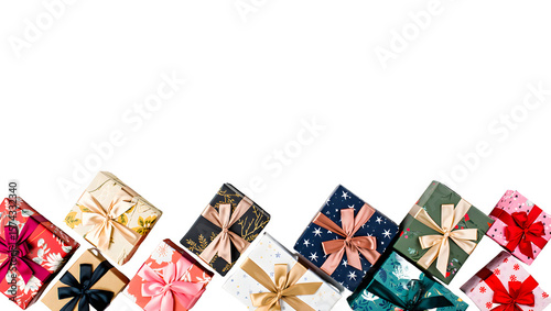 Flags of the world inside a colorful gift box on white background