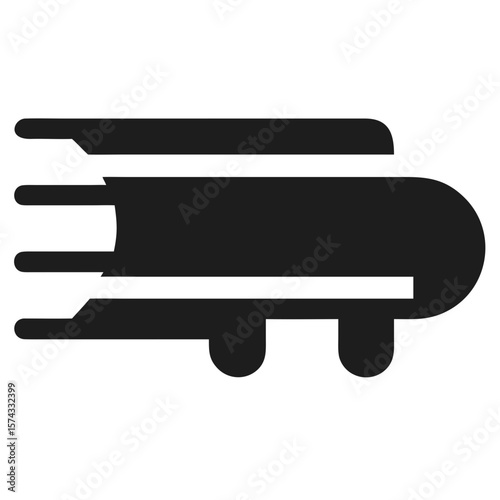 Simple black silhouette of a futuristic hyperloop train in motion design concept