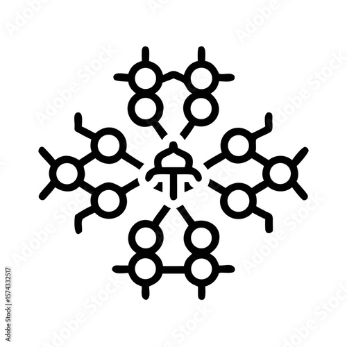 Simple black silhouette design of a swarm of futuristic ai drones in a vector illustration