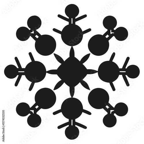 Sleek simple silhouette design depicting a stylized swarm of tiny futuristic drones