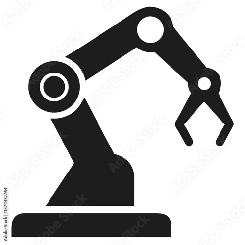 Simple sleek black silhouette of an articulated robotic arm with claws