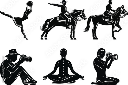 Diverse silhouettes of people engaged in various activities and hobbies
