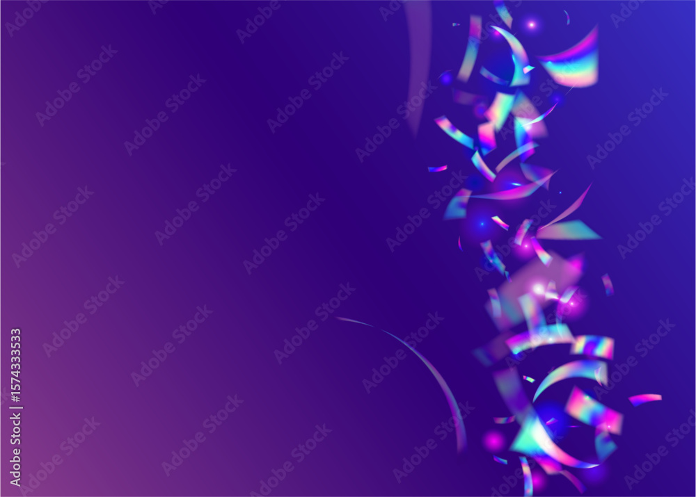 Fototapeta premium Disco Ribbon. Carnival Background. Digital Tinsel. Birthday Glitter. Isolated Paper. Glare Holographic Explosion. Light Template. Blue Retro Burst. Purple Disco Ribbon