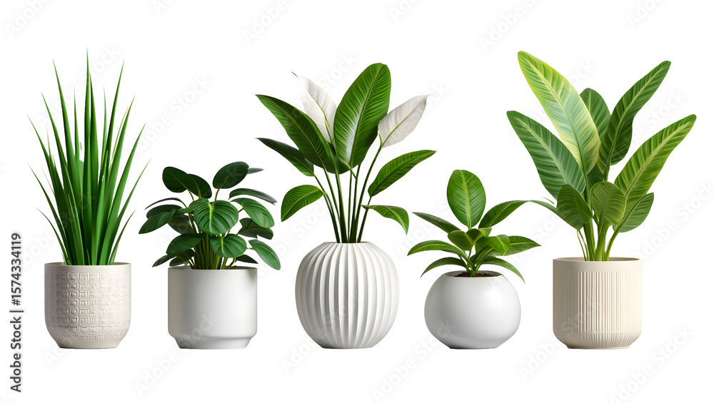 Fototapeta premium Green plant growing in a pot placed indoors for decoration and freshness