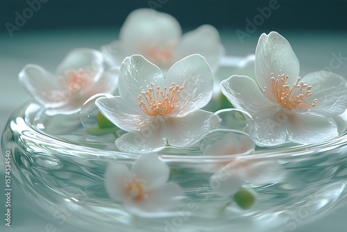 Wallpaper Mural Delicate white flowers float gently in a clear glass bowl of water. Torontodigital.ca