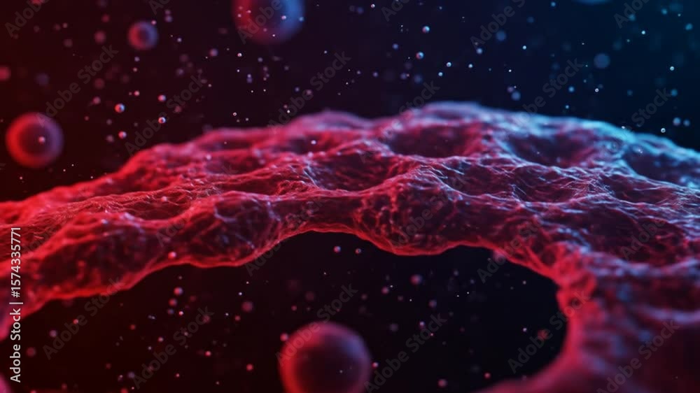 Digital 3 d biological structure illustration vivid red and blue tones abstract scientific image