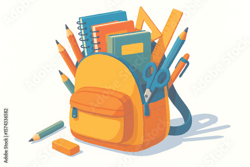 School Backpack Full of Books and Stationery Education Supplies