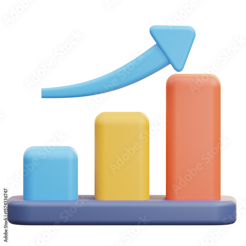 3D bar chart with an upward arrow, symbolizing business or product growth over time