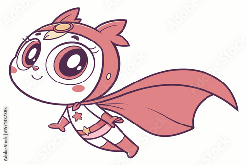 Vector cute Baby Girl cartoon character dressed as a superhero with a small cape isolated on white background