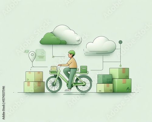 Renewable logistics model Eco-friendly delivery on a bicycle.