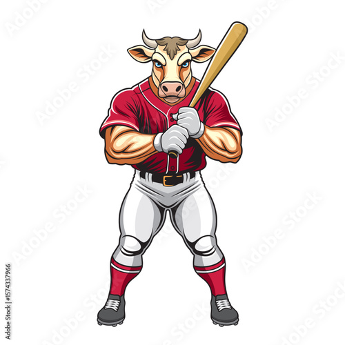 baseball mascot cow vector illustration cow baseball design