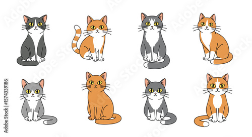 A Collection of Adorable Pixel Art Illustrations Featuring Domestic Cats in Various Poses and Color Patterns Representing Different Feline Breeds