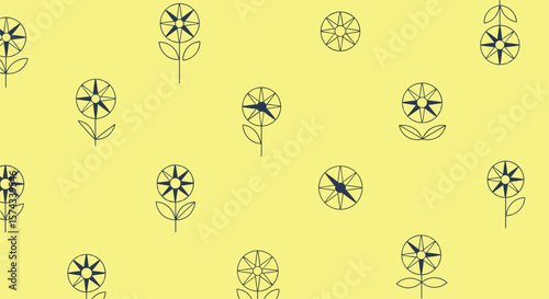 Abstract Dandelion Seed Head Patterns on a Bright Yellow Background Repeating Floral Motifs with Stylized Natural Elements