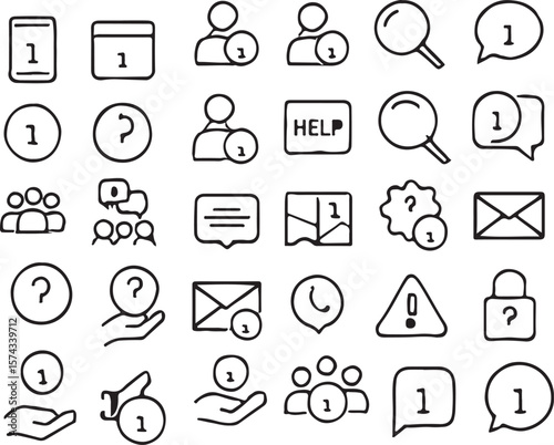 Collection of Simple Line Icons for Communication, Support, and Notifications