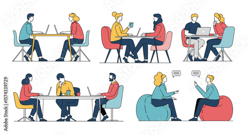 Diverse individuals collaborating productively in modern office spaces fostering teamwork and innovation through technology and shared workspace environments