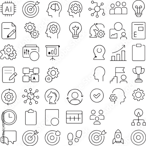 Strategic Planning Icons Business, Teamwork, and AI Solutions