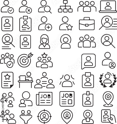 Collection of Line Icons People, Teamwork, HR, and Recruitment