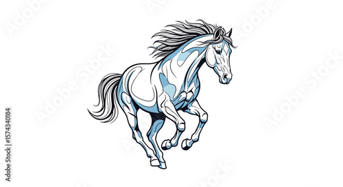 Majestic White Horse Galloping Freely Across an Open Field with its Mane Flowing in the Wind