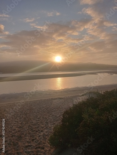 Misty sunrise over the sea