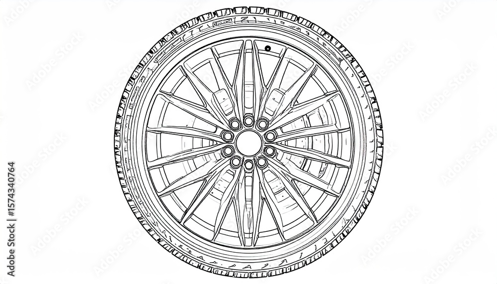 Fototapeta premium Detailed drawing of a tire and wheel