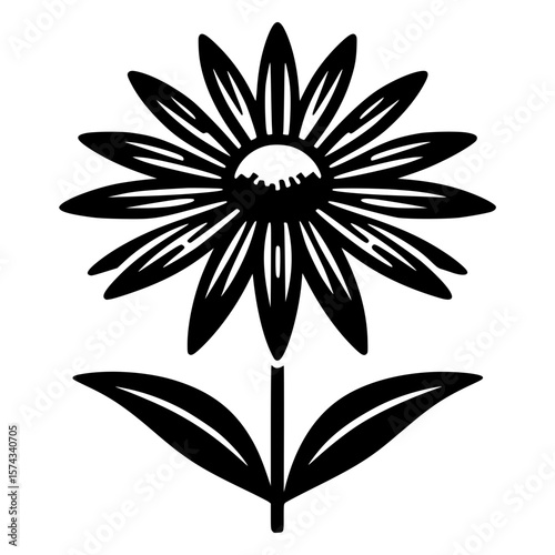 Echinacea flower line art icon in black and white, minimalist medicinal plant symbol for organic health products, natural remedy labels, and eco-friendly packaging