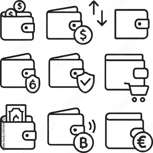 Wallet Icons Finance, Payment, Security, and Cryptocurrency Illustrations
