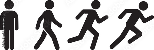 Simple Pictogram Set Standing, Walking, Running Human Figures