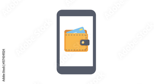 Illustration of a wallet with a card inside displayed on a smartphone