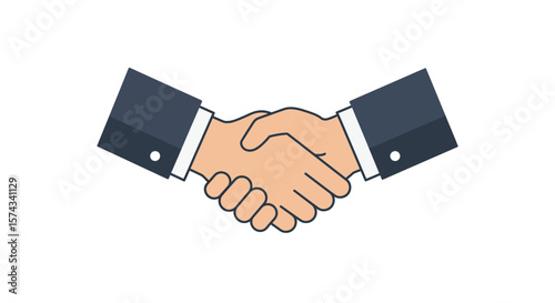 Illustration of two hands in a handshake wearing business suits cuffs